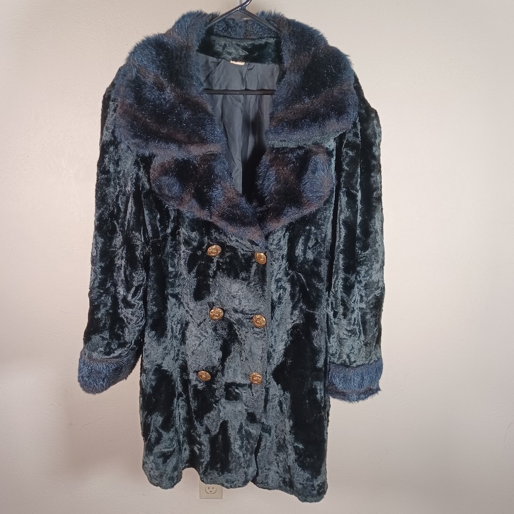 Black Crushed Velvet Vtg Double Breasted Half Belt Hollywood‎ Opera Volup Coat